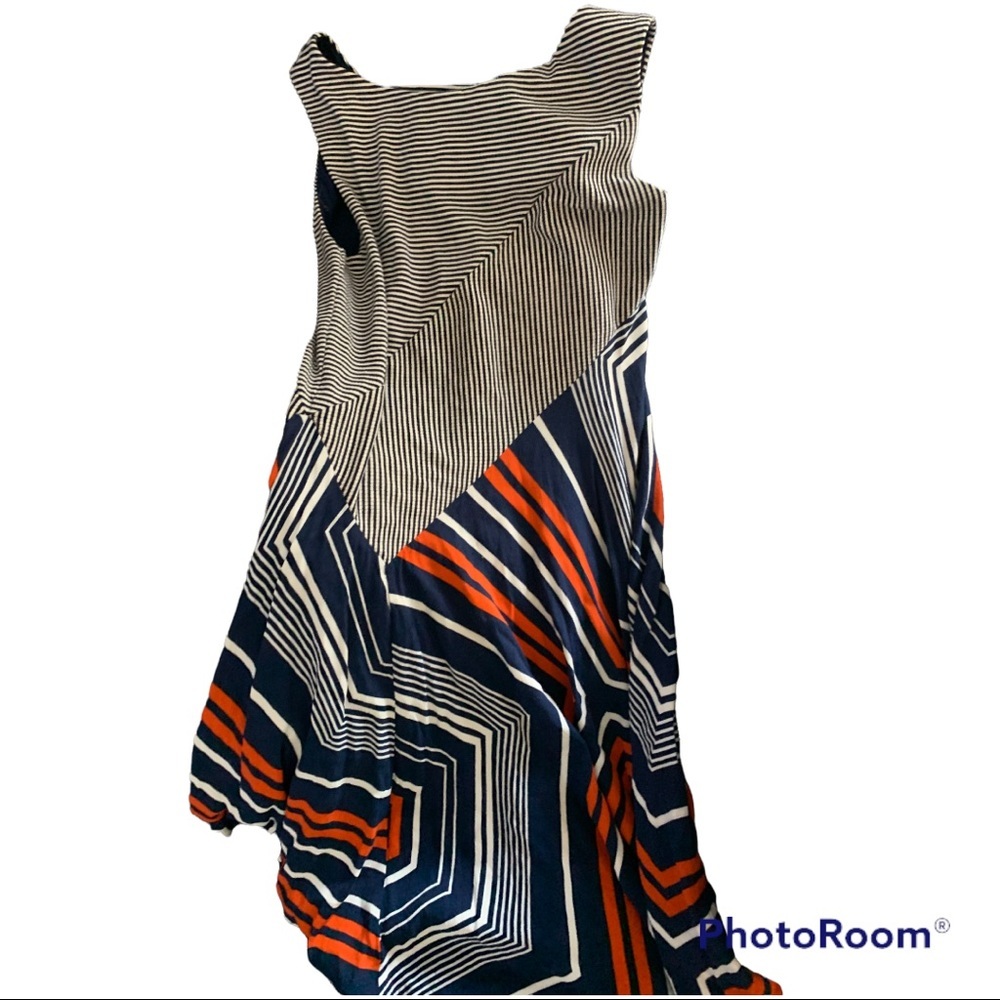 Maeve Anthropologie X-Small Blue Striped Cameron Asymmetrical Hem Dress - Picture 4 of 5